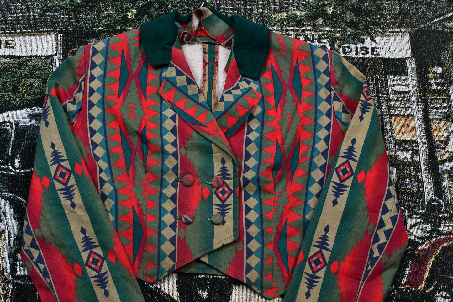 Vintage 1990s Aztec Pattern Cropped Blazer Jacket Men's Medium from propervintagecanada