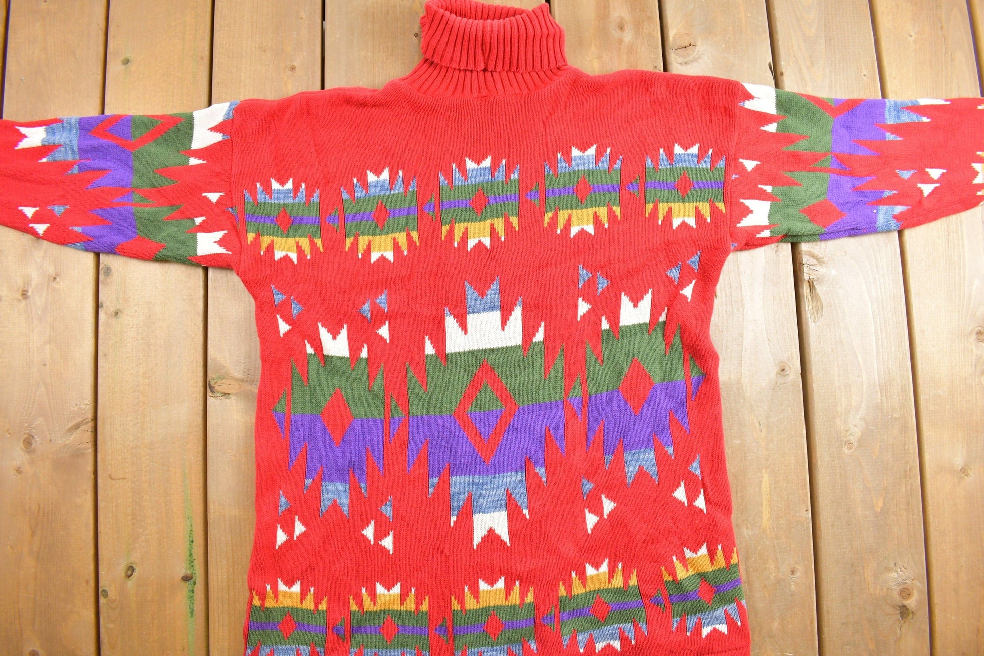 Vintage 1990s Aztec Pattern Knit Turtleneck Sweater Men's Large from propervintagecanada