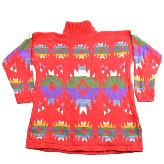 Vintage 1990s Aztec Pattern Knit Turtleneck Sweater Men's Large from propervintagecanada