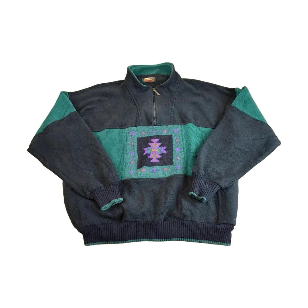 Vintage 1990s Aztec Pattern Quater Zip Fleece Sweater - XL from propervintagecanada