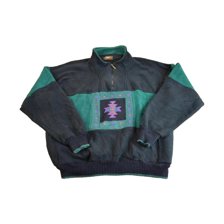 Vintage 1990s Aztec Pattern Quater Zip Fleece Sweater - XL from propervintagecanada