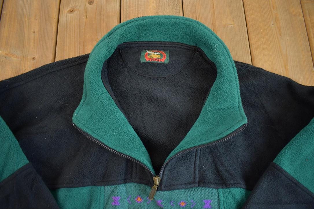 Vintage 1990s Aztec Pattern Quater Zip Fleece Sweater - XL from propervintagecanada