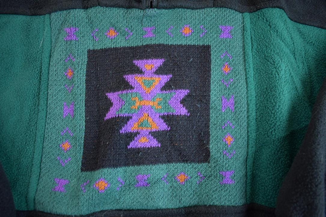 Vintage 1990s Aztec Pattern Quater Zip Fleece Sweater - XL from propervintagecanada