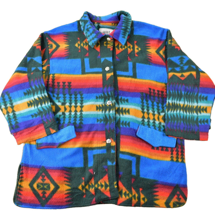 Vintage 1990s Aztec South Western Pattern Button Up Fleece Sweater Men's XL from propervintagecanada