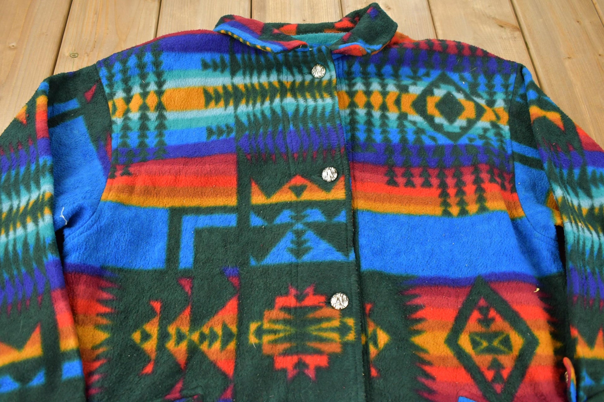 Vintage 1990s Aztec South Western Pattern Button Up Fleece Sweater OSFA from propervintagecanada