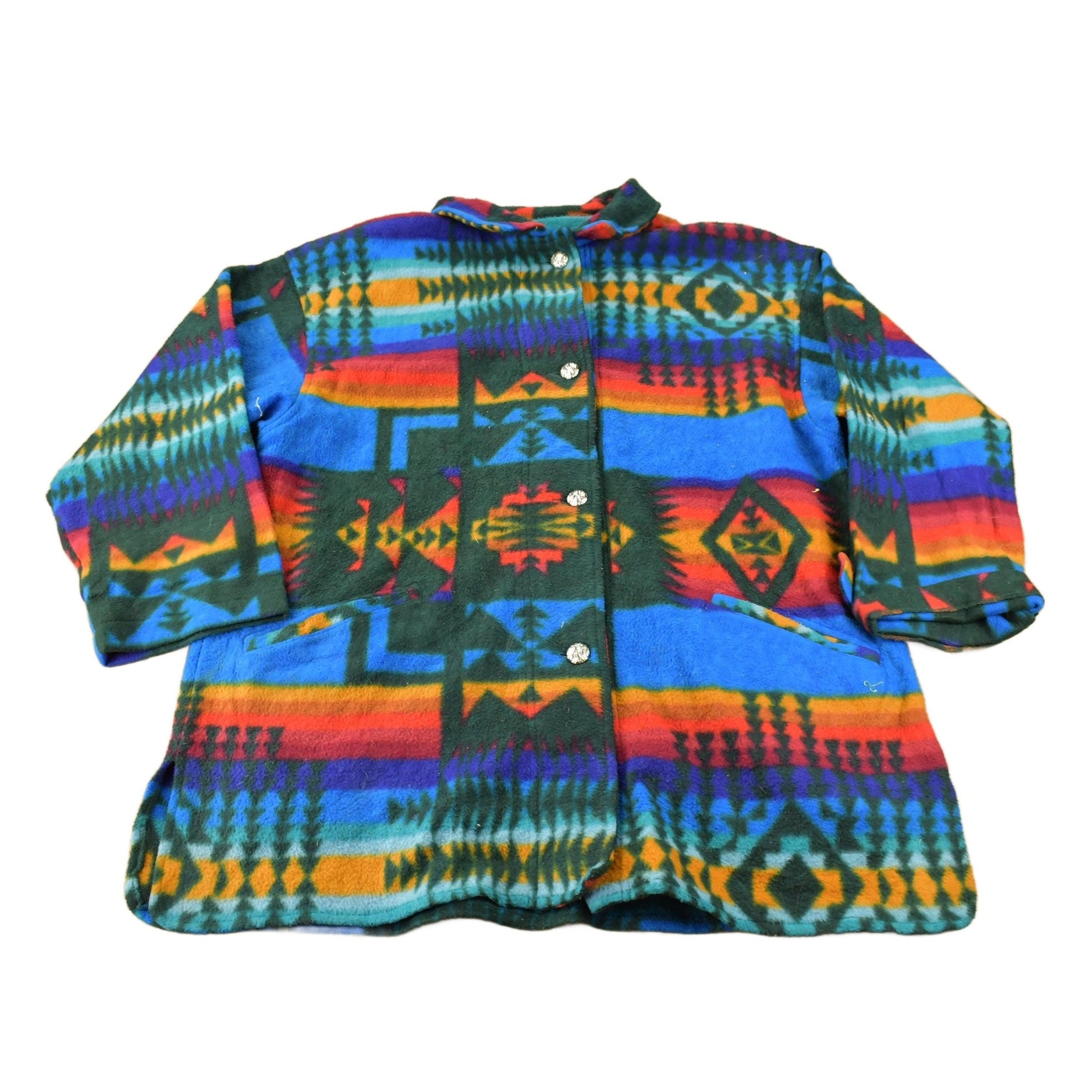 Vintage 1990s Aztec South Western Pattern Button Up Fleece Sweater OSFA from propervintagecanada