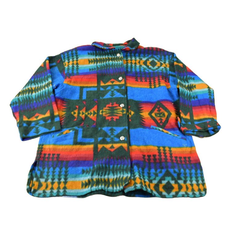 Vintage 1990s Aztec South Western Pattern Button Up Fleece Sweater OSFA from propervintagecanada