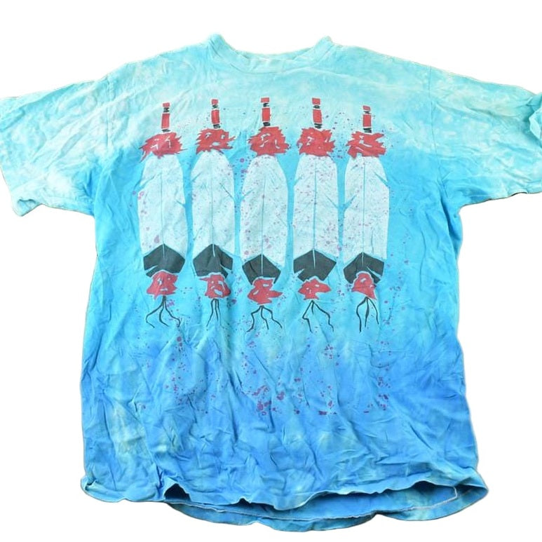 Vintage 1990s Aztec Souvenir Feather Single Stitch Graphic Print T-Shirt Men's Large from propervintagecanada