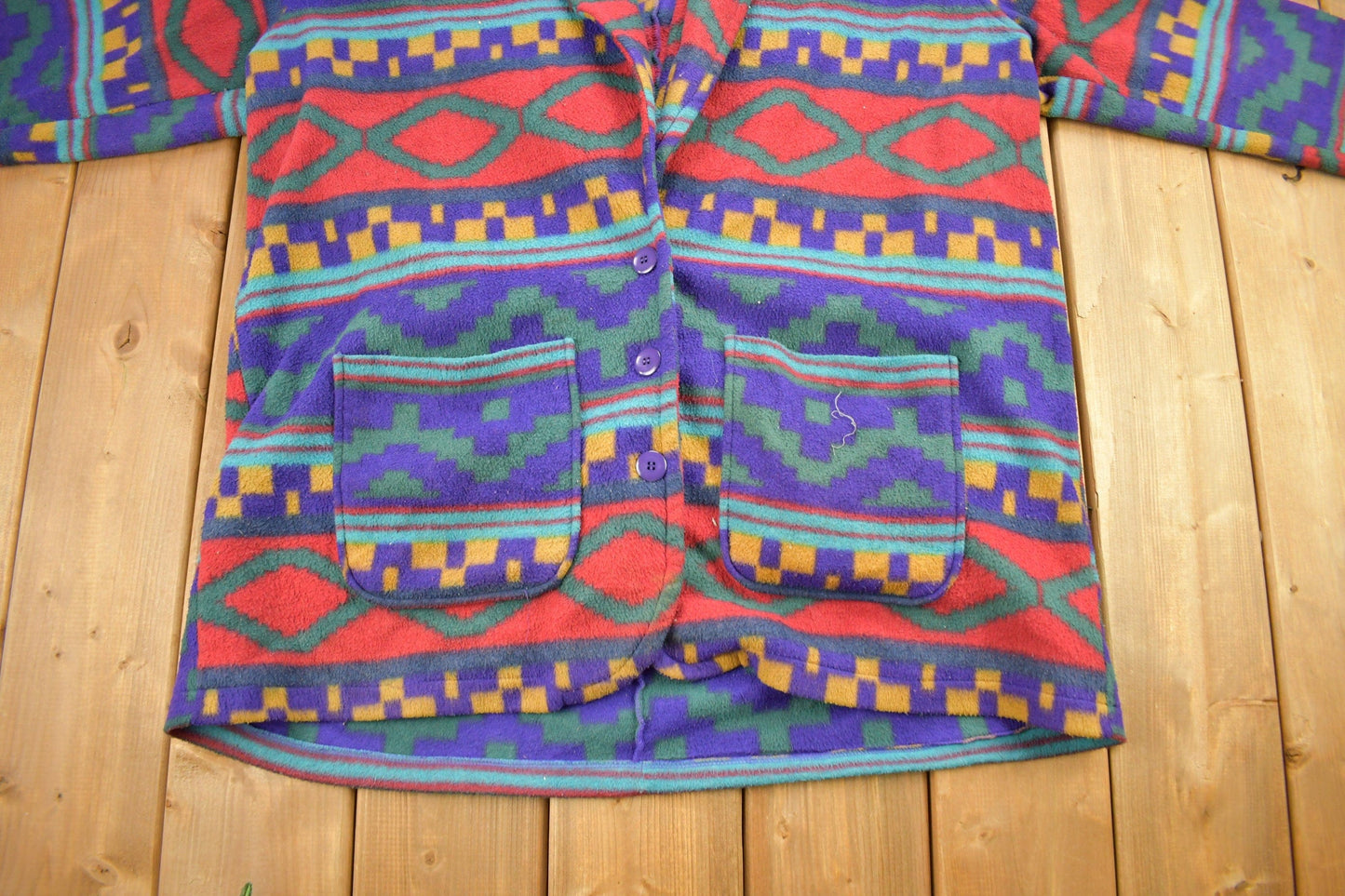 Vintage 1990s Aztec Theme All Over Print Fleece Sweater Men's XL from propervintagecanada