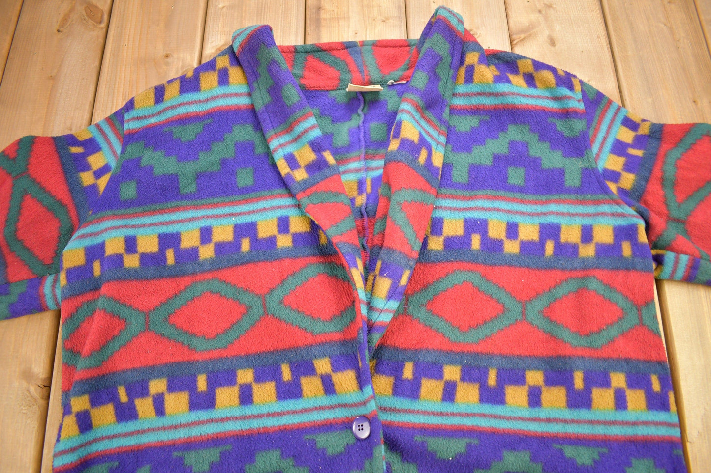 Vintage 1990s Aztec Theme All Over Print Fleece Sweater Men's XL from propervintagecanada