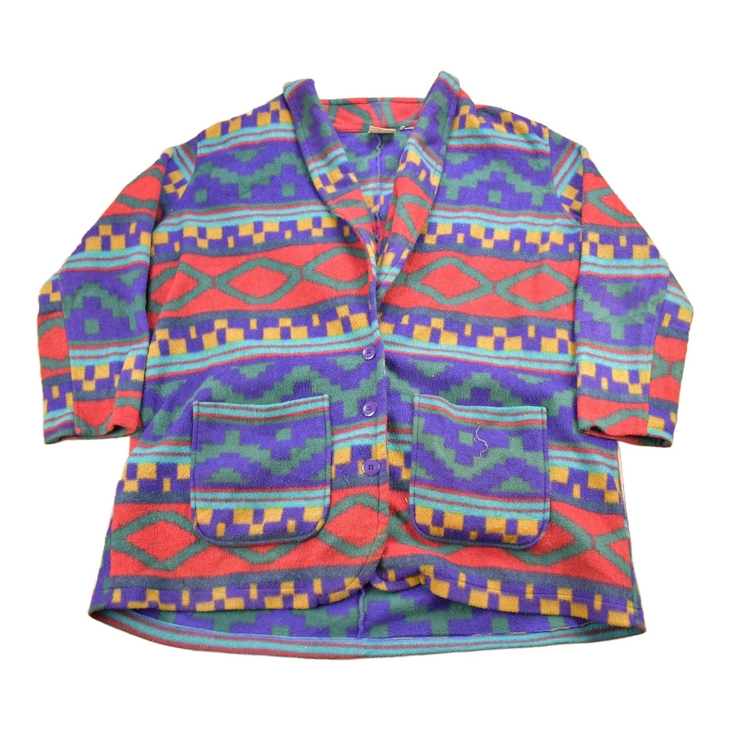 Vintage 1990s Aztec Theme All Over Print Fleece Sweater Men's XL from propervintagecanada