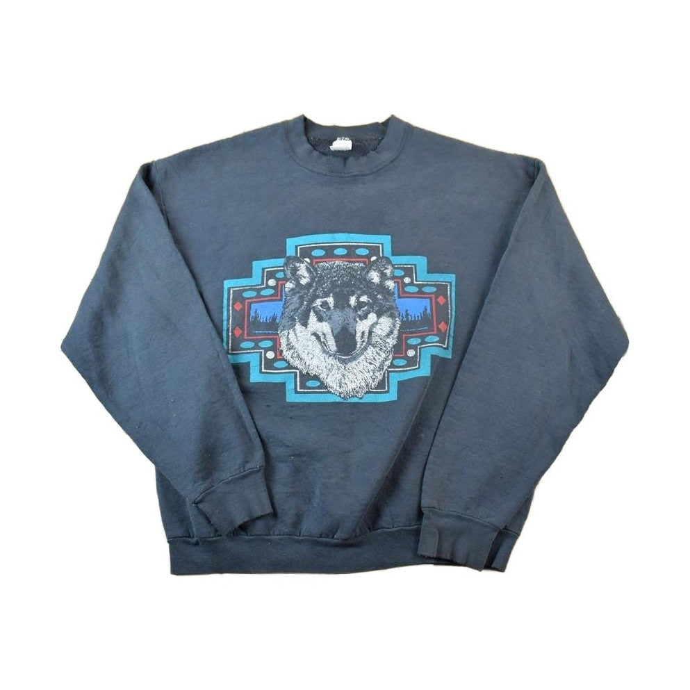 Vintage 1990s Aztec Wolf Outdoorsman Crewneck Sweatshirt Men's Large from propervintagecanada