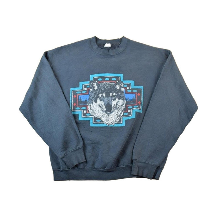 Vintage 1990s Aztec Wolf Outdoorsman Crewneck Sweatshirt Men's Large from propervintagecanada