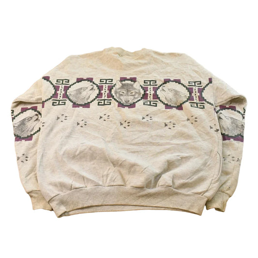 Vintage 1990s Aztec Wolf Theme Crewneck Sweatshirt Men's 2XL from propervintagecanada