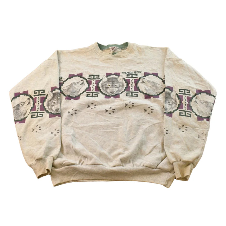 Vintage 1990s Aztec Wolf Theme Crewneck Sweatshirt Men's 2XL from propervintagecanada