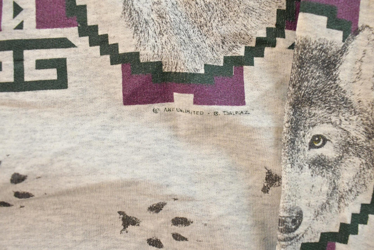 Vintage 1990s Aztec Wolf Theme Crewneck Sweatshirt Men's 2XL from propervintagecanada