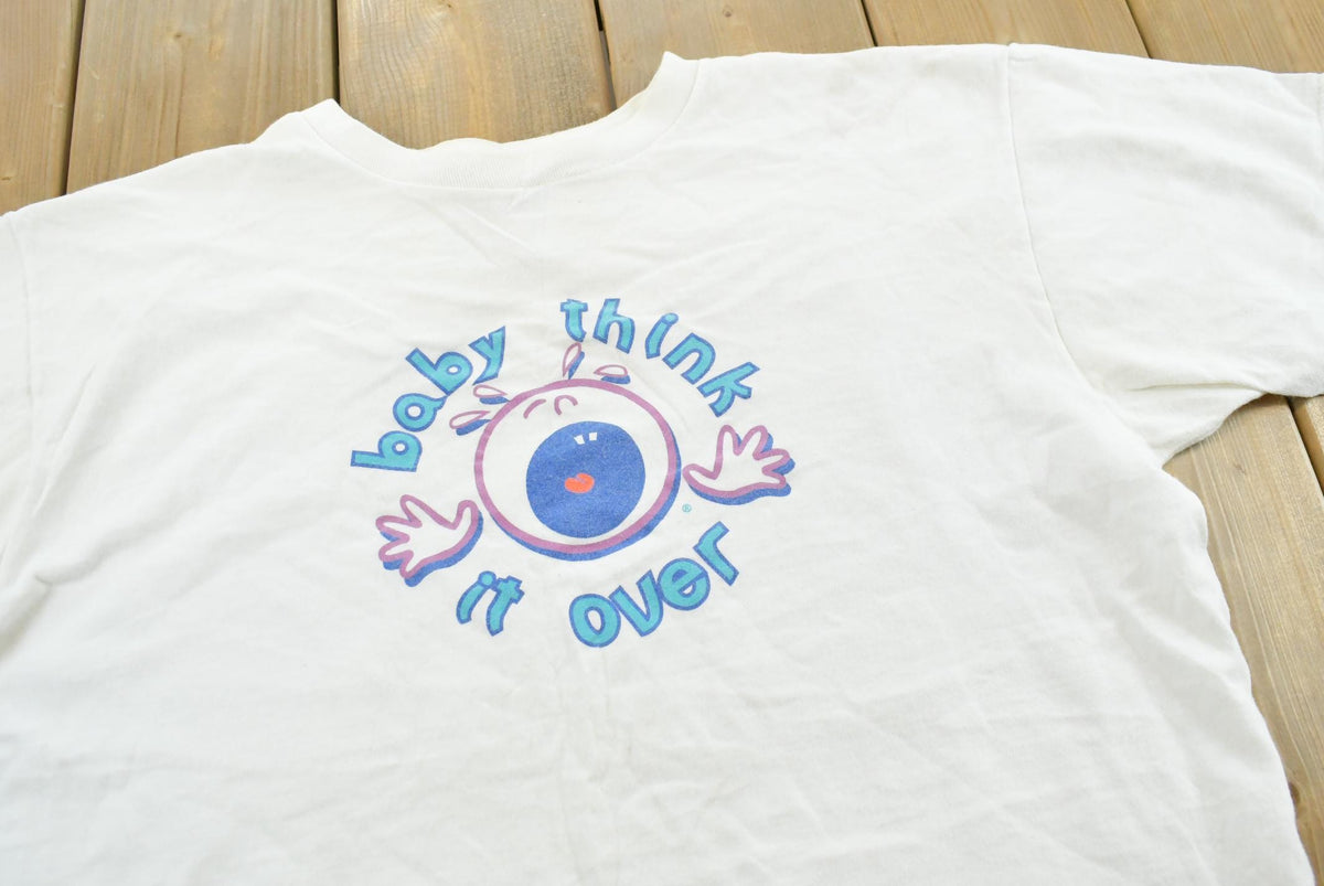 Vintage 1990s Baby Think It Over Funny Graphic T-Shirt Mens L from propervintagecanada