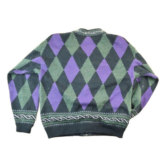 Vintage 1990s Bachrach Wool Blend Argyle Print Knit Cardigan Sweater Mens M from propervintagecanada
