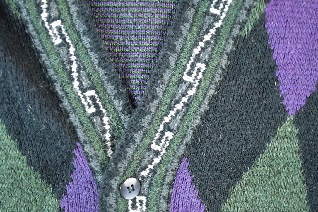 Vintage 1990s Bachrach Wool Blend Argyle Print Knit Cardigan Sweater Mens M from propervintagecanada