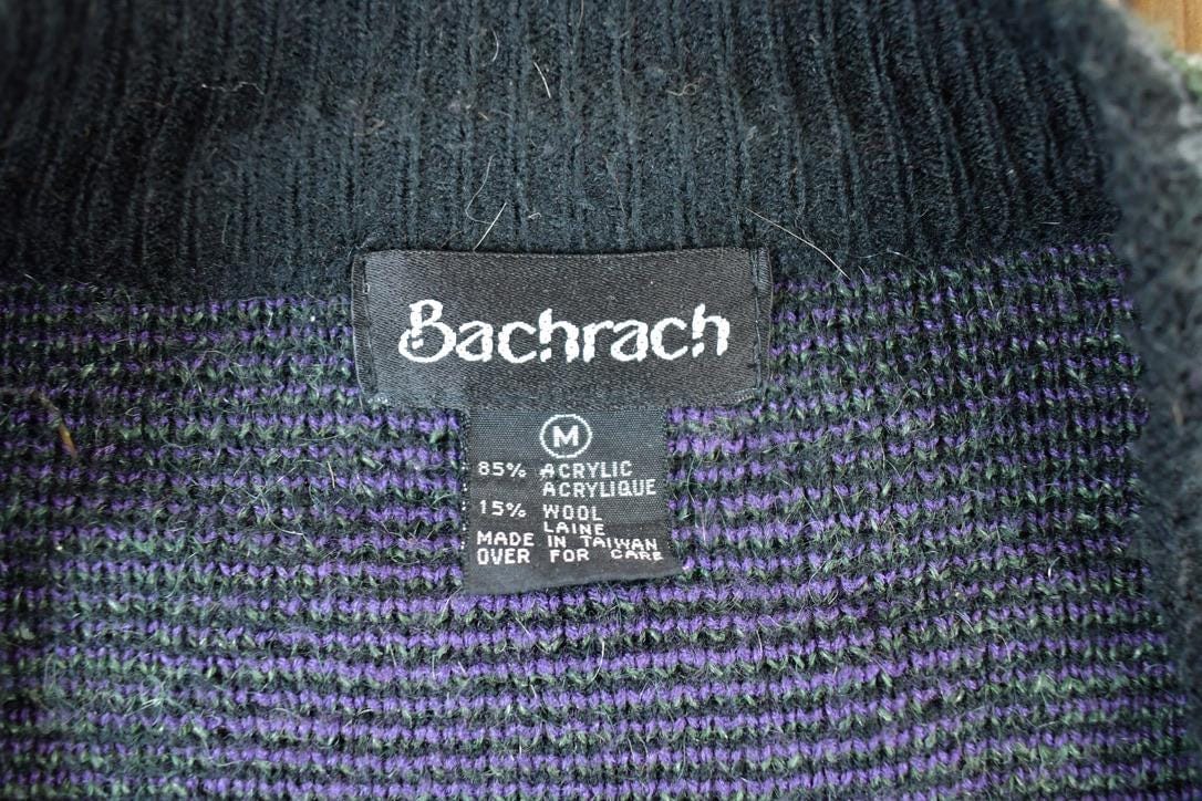 Vintage 1990s Bachrach Wool Blend Argyle Print Knit Cardigan Sweater Mens M from propervintagecanada