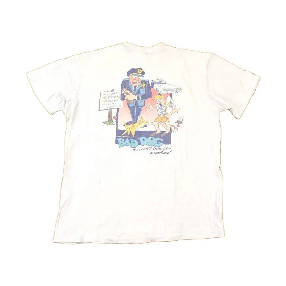Vintage 1990s Bad Dog Surfing Souvenir Ocean T-Shirt Men's L / Destination Shirt / 90s Single Stitch Graphic Tee / Made in USA from propervintagecanada