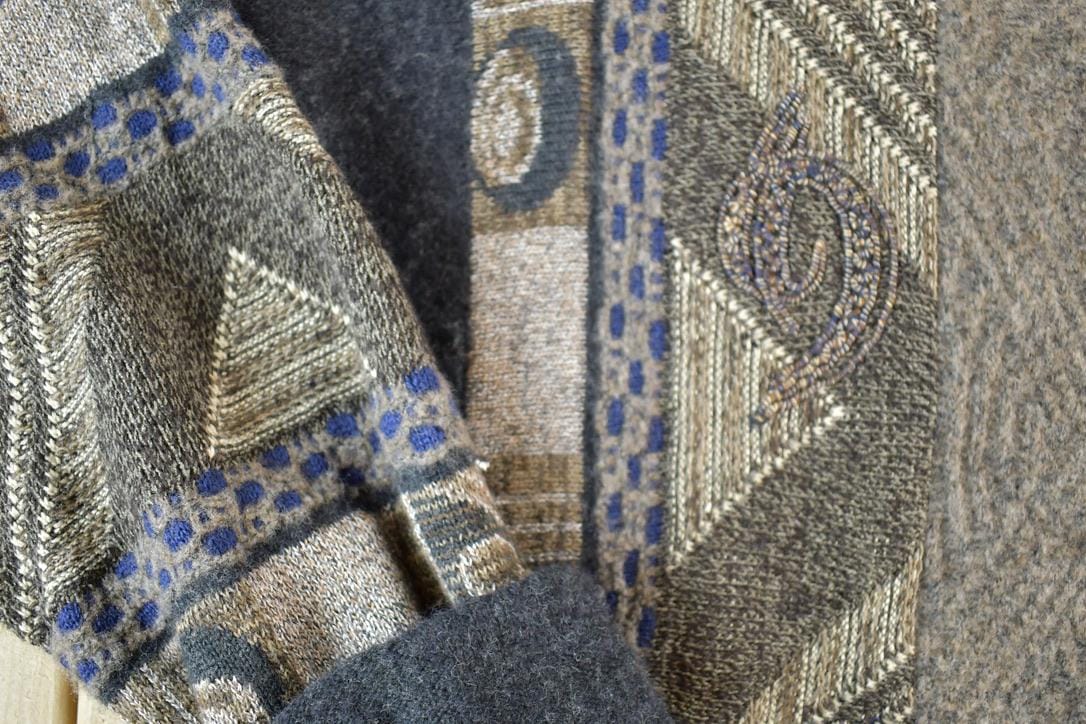 Vintage 1990s Baffo Wool Knit Abstract Pattern Crewneck Sweater Men's 2XL from propervintagecanada