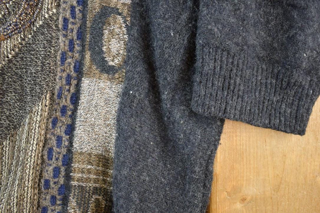 Vintage 1990s Baffo Wool Knit Abstract Pattern Crewneck Sweater Men's 2XL from propervintagecanada