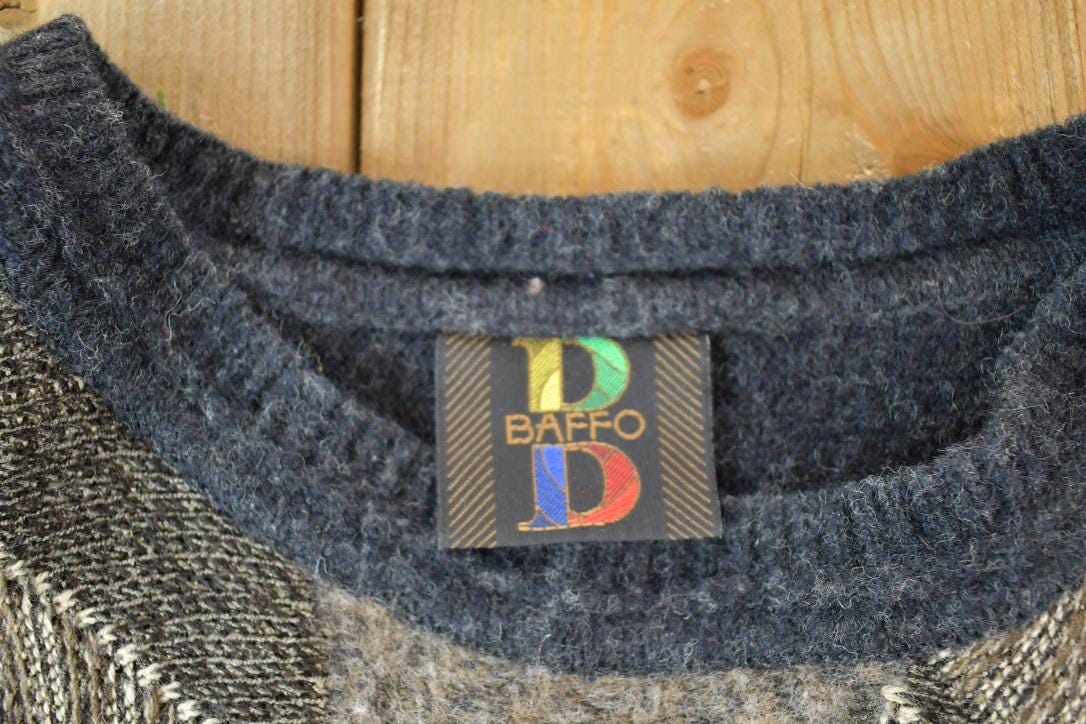 Vintage 1990s Baffo Wool Knit Abstract Pattern Crewneck Sweater Men's 2XL from propervintagecanada
