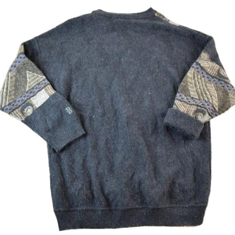 Vintage 1990s Baffo Wool Knit Abstract Pattern Crewneck Sweater Men's 2XL from propervintagecanada