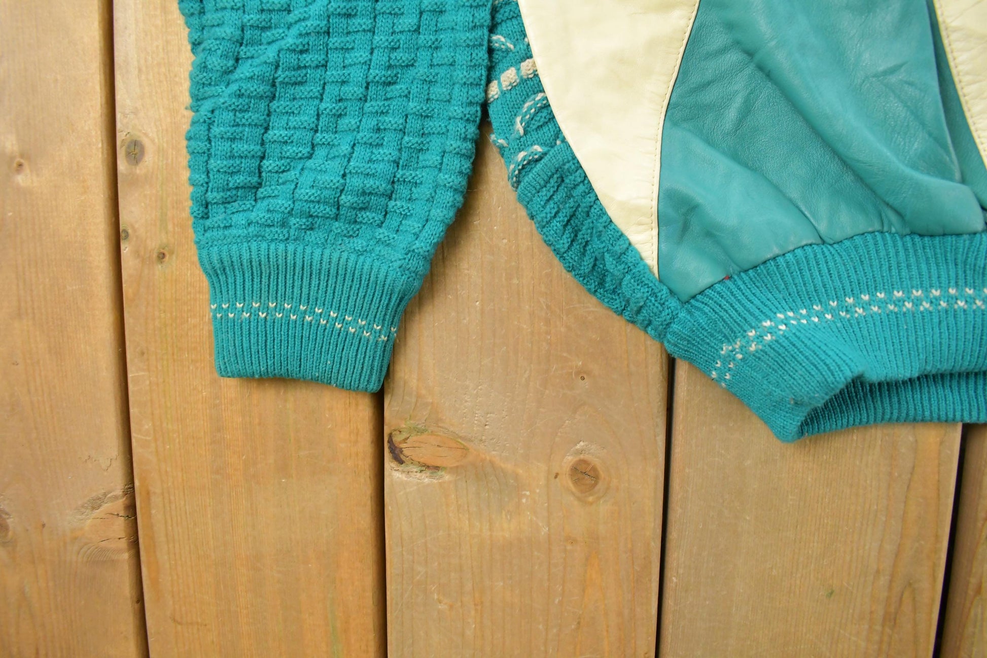 Vintage 1990s Bagazio Leather Knit Crewneck Sweater Men's XL / 90s Crewneck / Knit Sweater / Heavy Weight from propervintagecanada