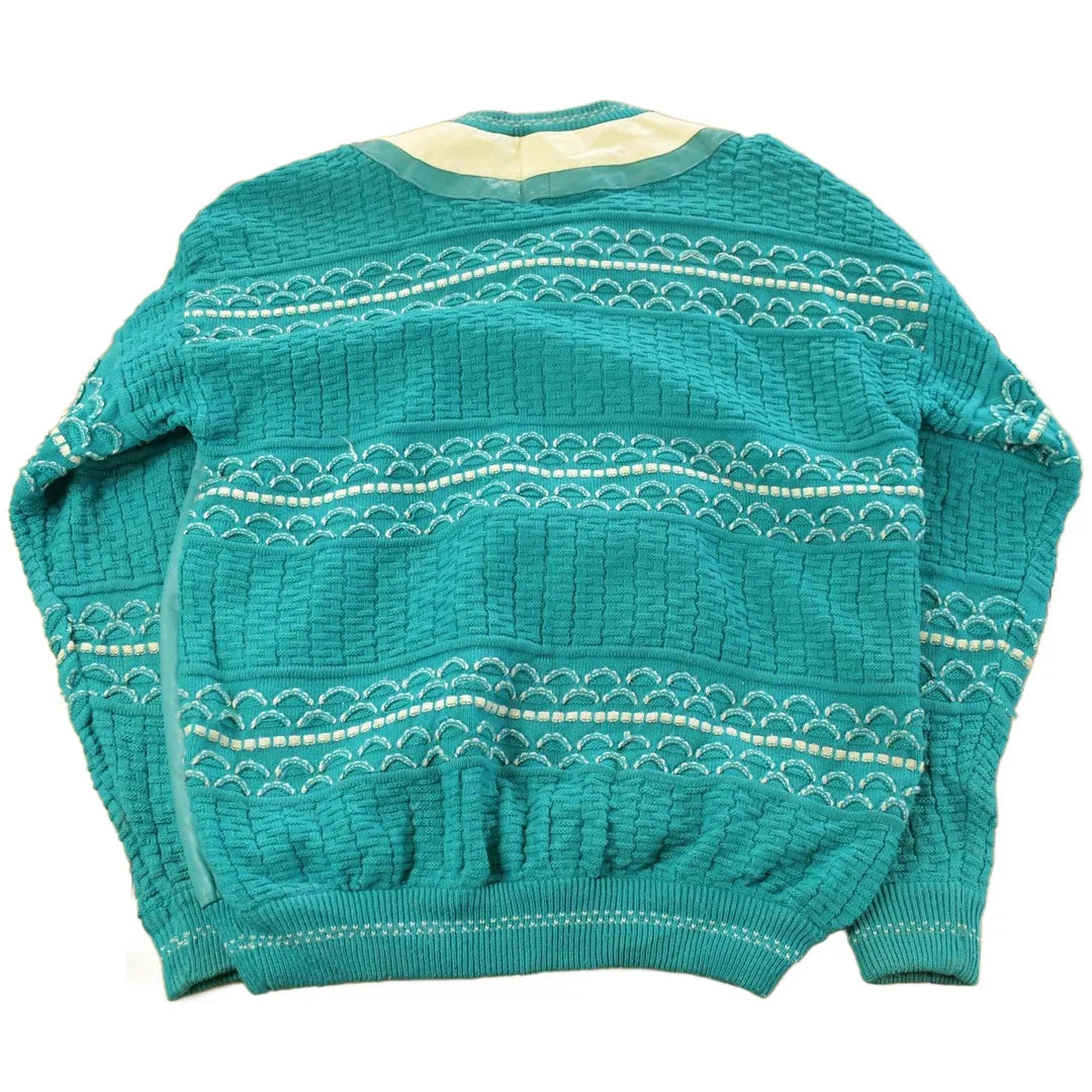 Vintage 1990s Bagazio Leather Knit Crewneck Sweater Men's XL / 90s Crewneck / Knit Sweater / Heavy Weight from propervintagecanada