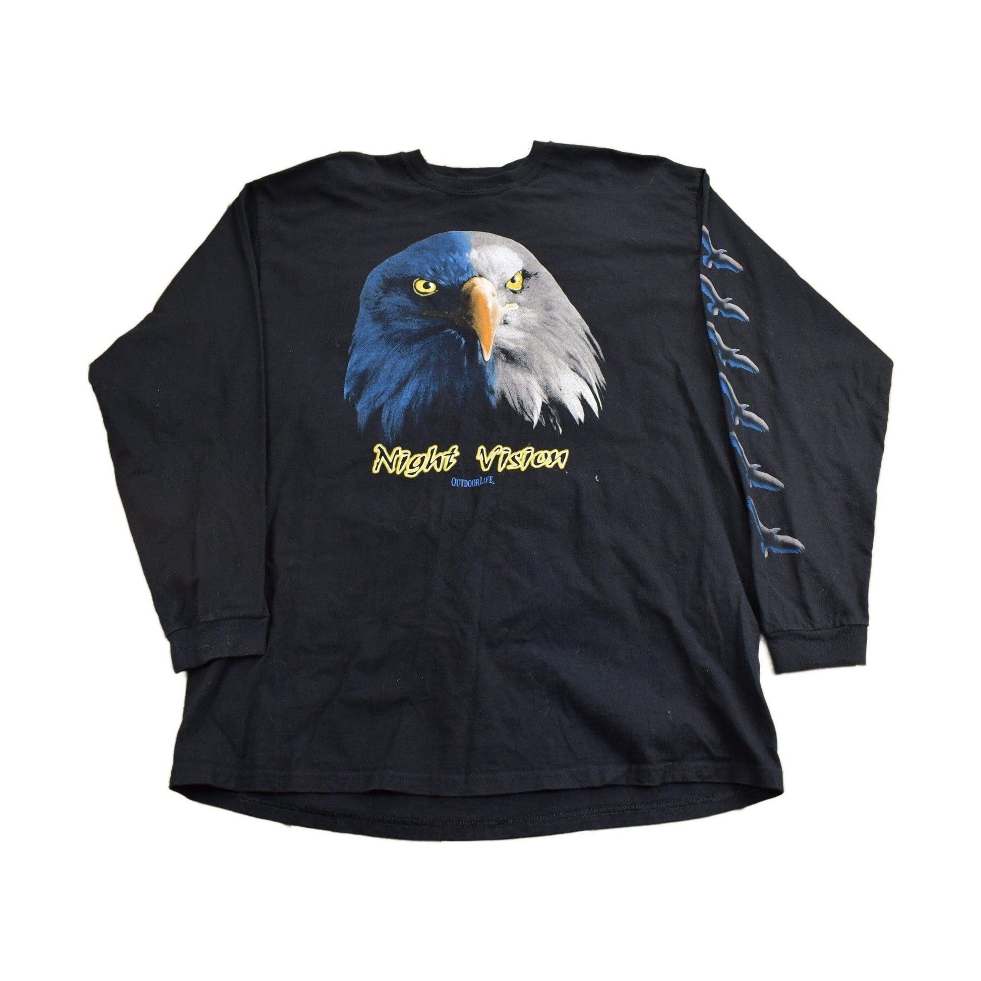 Vintage 1990s Bald Eagle Night Vision Outdoor Life Long Sleeve Graphic T-Shirt Men's XL from propervintagecanada