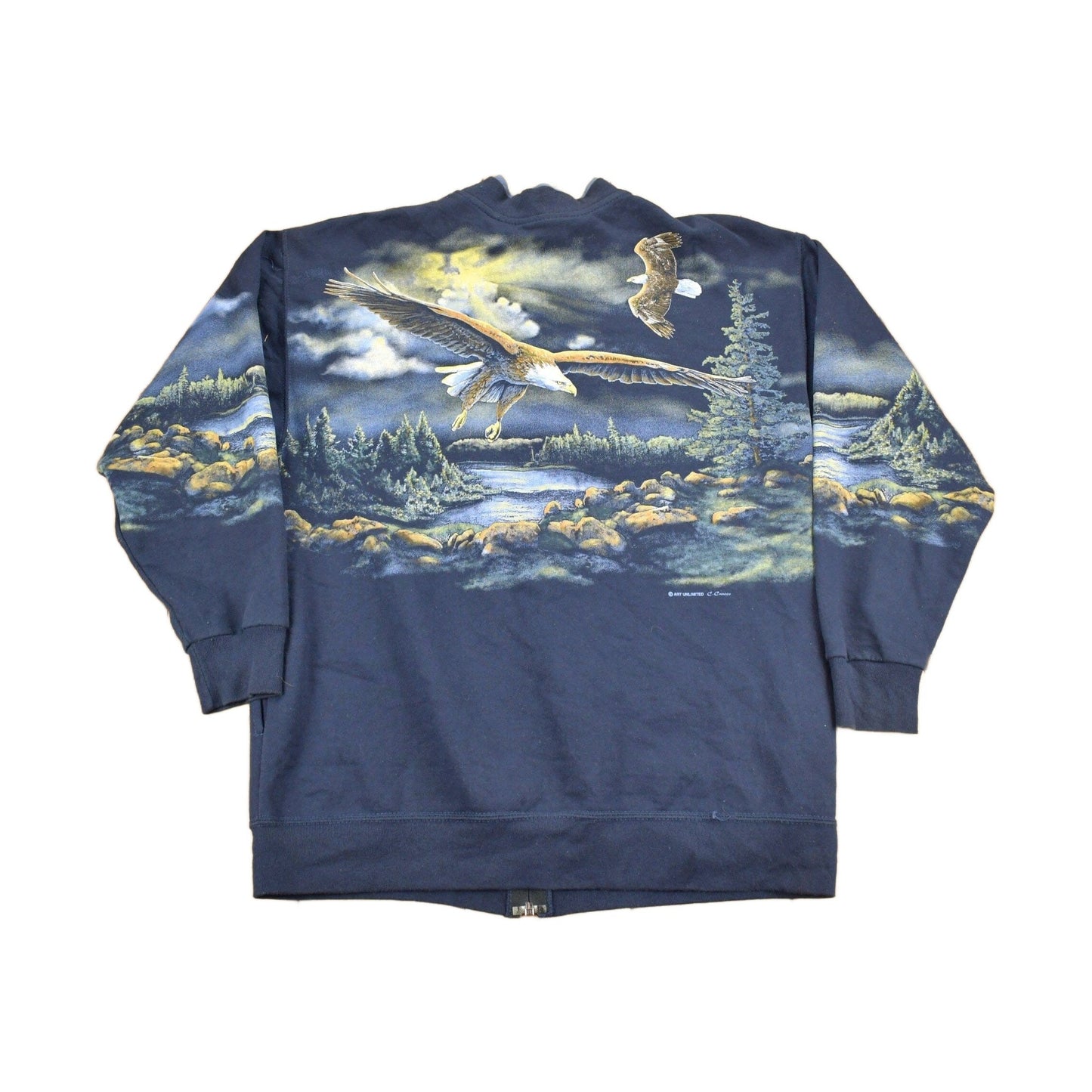 Vintage 1990s Bald Eagle Theme All Over Print Zip Up Sweater Men's Medium from propervintagecanada