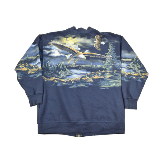 Vintage 1990s Bald Eagle Theme All Over Print Zip Up Sweater Men's Medium from propervintagecanada