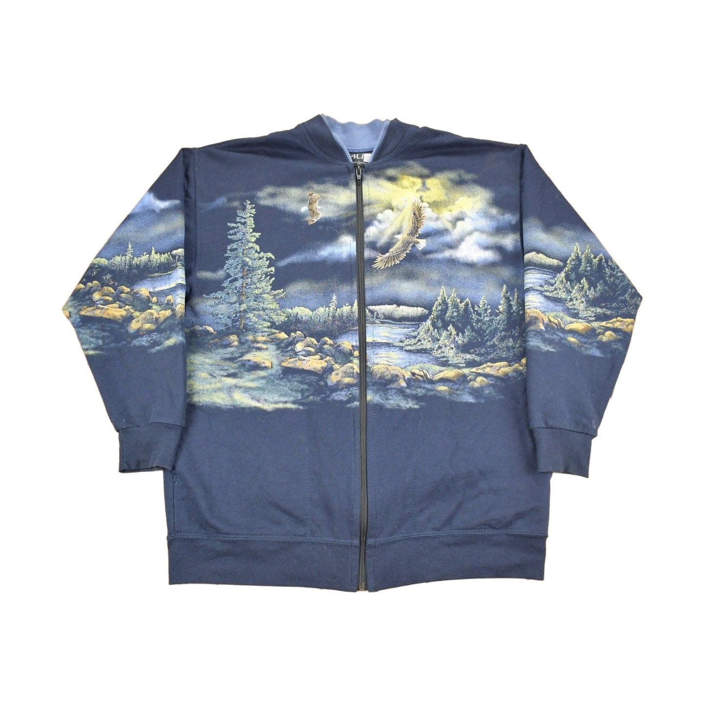 Vintage 1990s Bald Eagle Theme All Over Print Zip Up Sweater Men's Medium from propervintagecanada