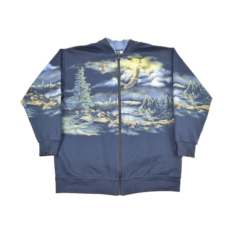 Vintage 1990s Bald Eagle Theme All Over Print Zip Up Sweater Men's Medium from propervintagecanada