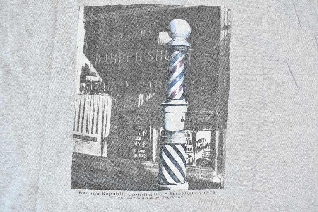 Vintage 1990s Banana Republic Clothing Co. Single Stitch Graphic Barber Shop T-Shirt Men's M from propervintagecanada