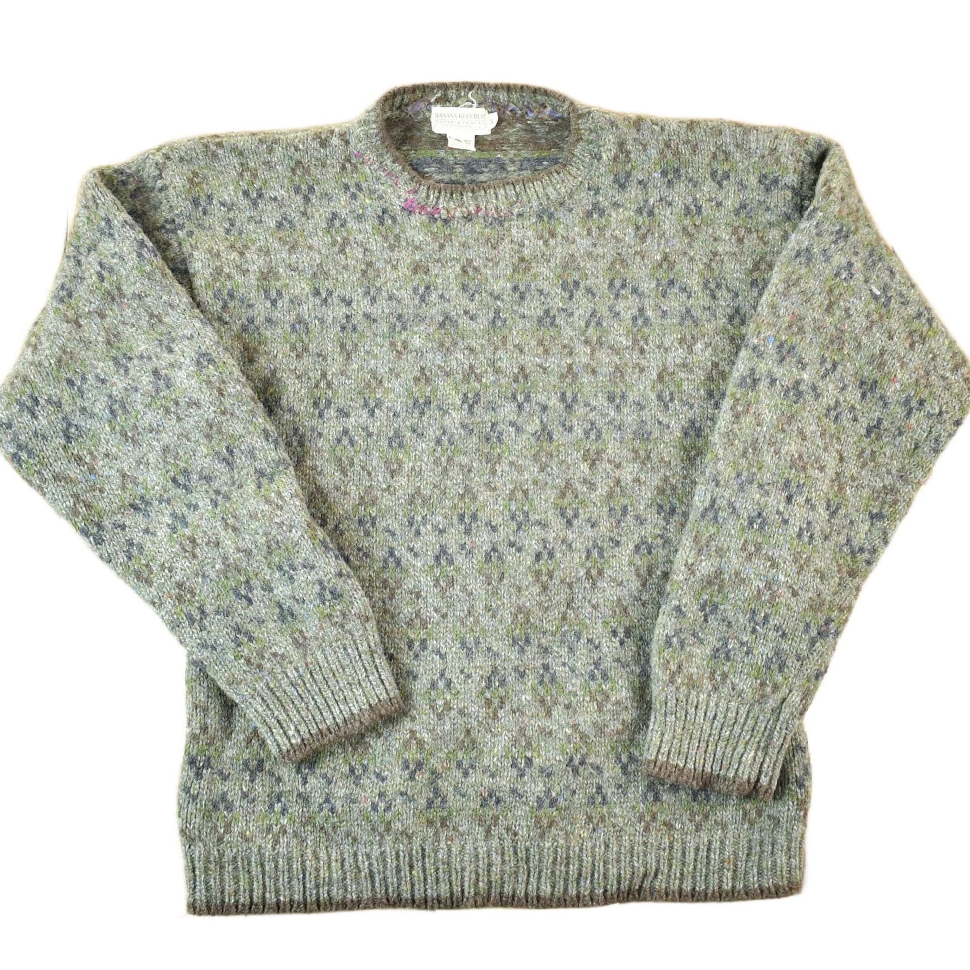 Vintage 1990s Banana Republic Safari And Travel Pure Wool Knit Abstract Pattern Crewneck Sweater Mens Medium from propervintagecanada