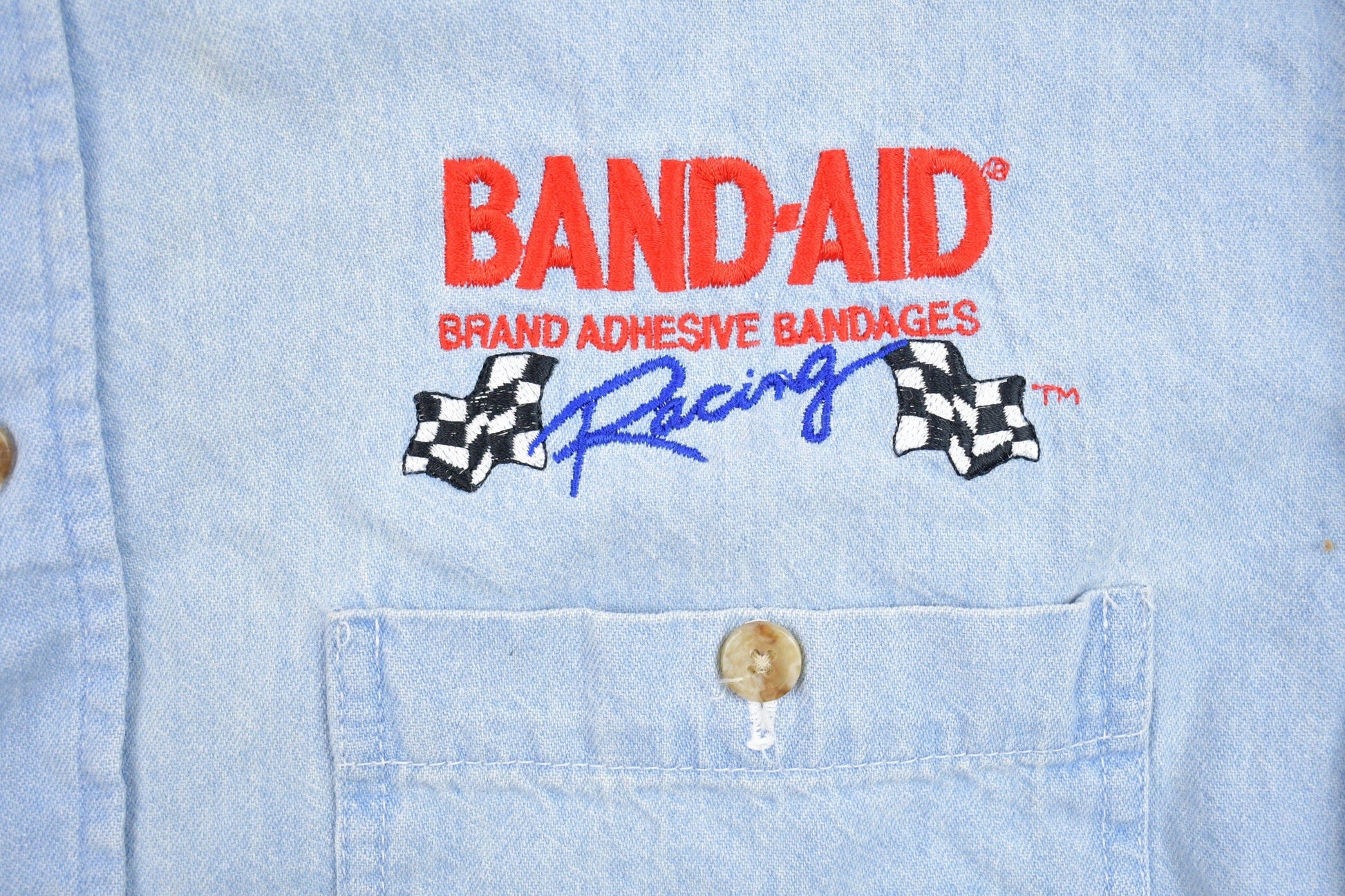 Vintage 1990s Band Aid Brand Denim Button Up Shirt Men's XL from propervintagecanada