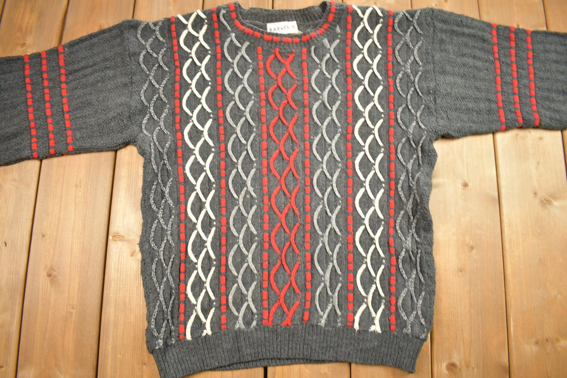 Vintage 1990s Barrel Made In USA Knitted Cable Knit SweaterMen's Medium from propervintagecanada