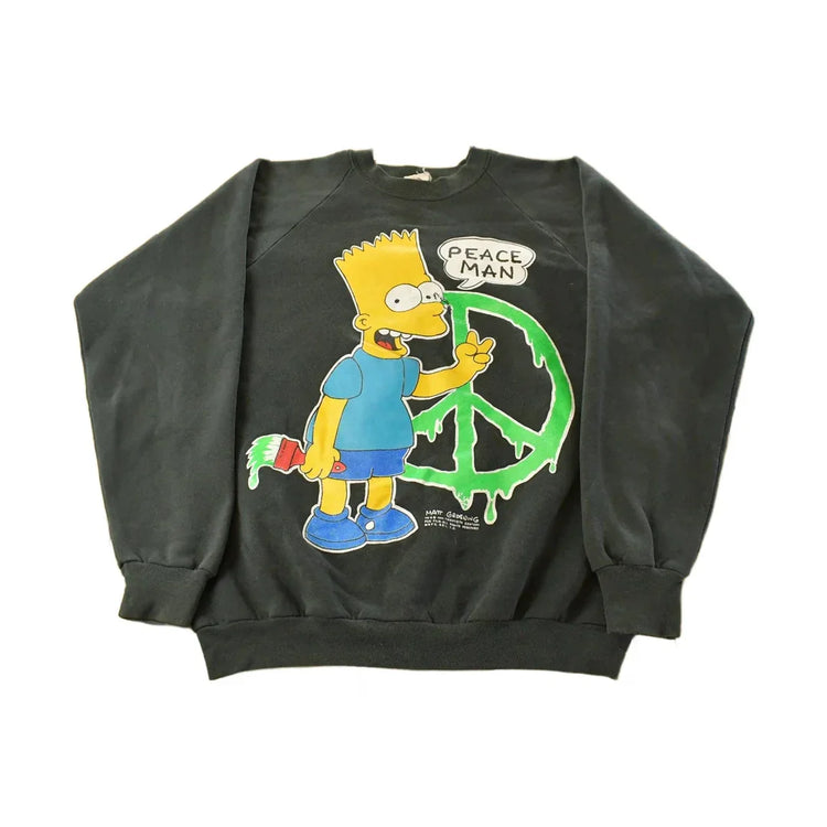 Vintage 1990s Bart Simpson Peace Man Graphic Crewneck Sweatshirt Men's XL from propervintagecanada