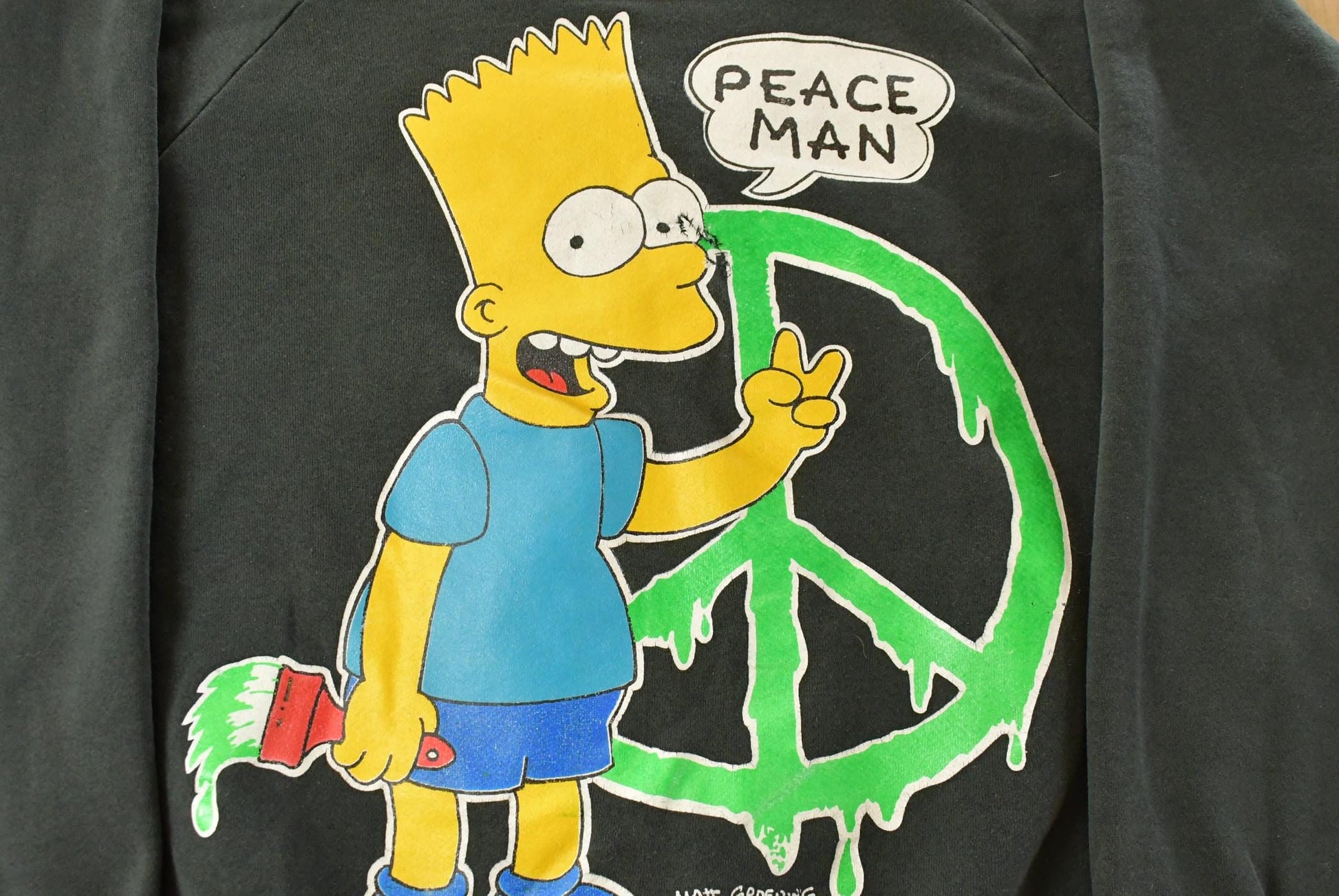 Vintage 1990s Bart Simpson Peace Man Graphic Crewneck Sweatshirt Men's XL from propervintagecanada