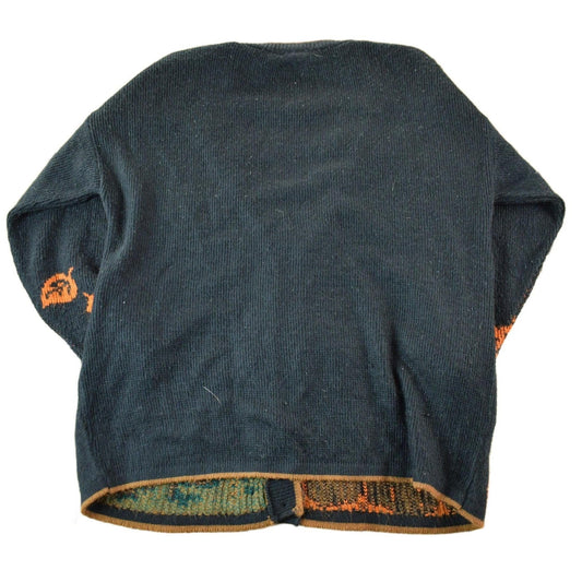 Vintage 1990s Basic Editions Pumpkin All Over Graphic Knit Cardigan Sweater Women's Medium from propervintagecanada