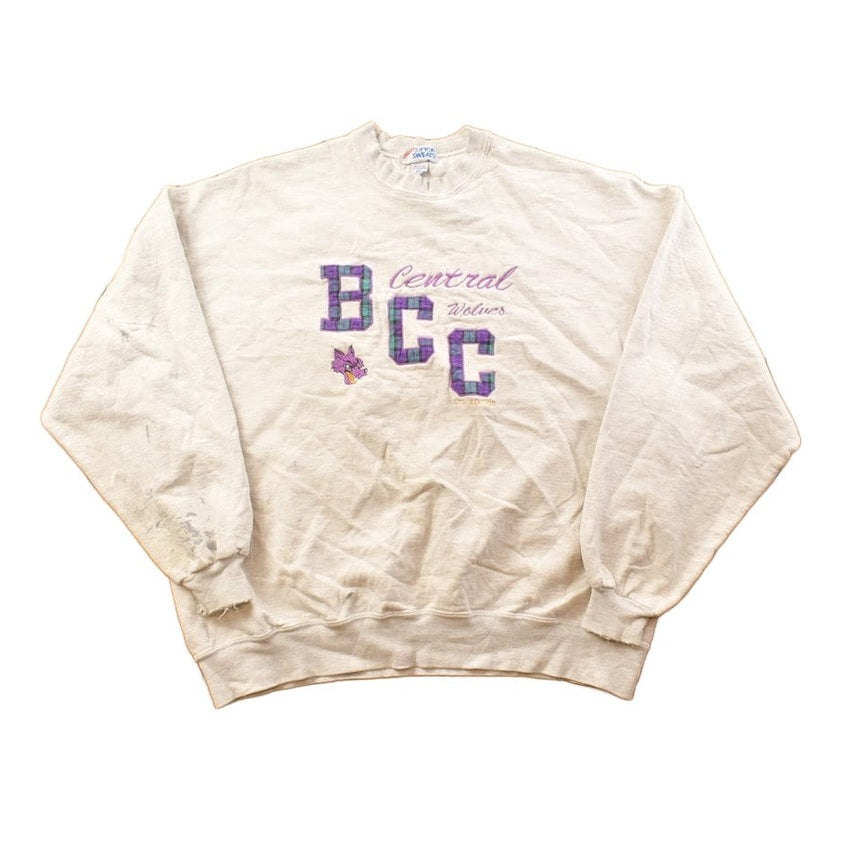 Vintage 1990s Bay City Central Wolves Collegiate Crewneck Men's 2XL from propervintagecanada