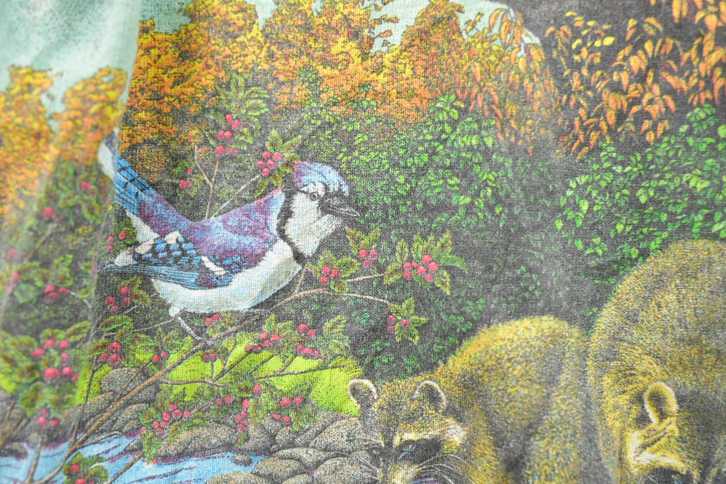 Vintage 1990s Bear And Bluejay Theme Habitat Graphic T-Shirt Men's L from propervintagecanada