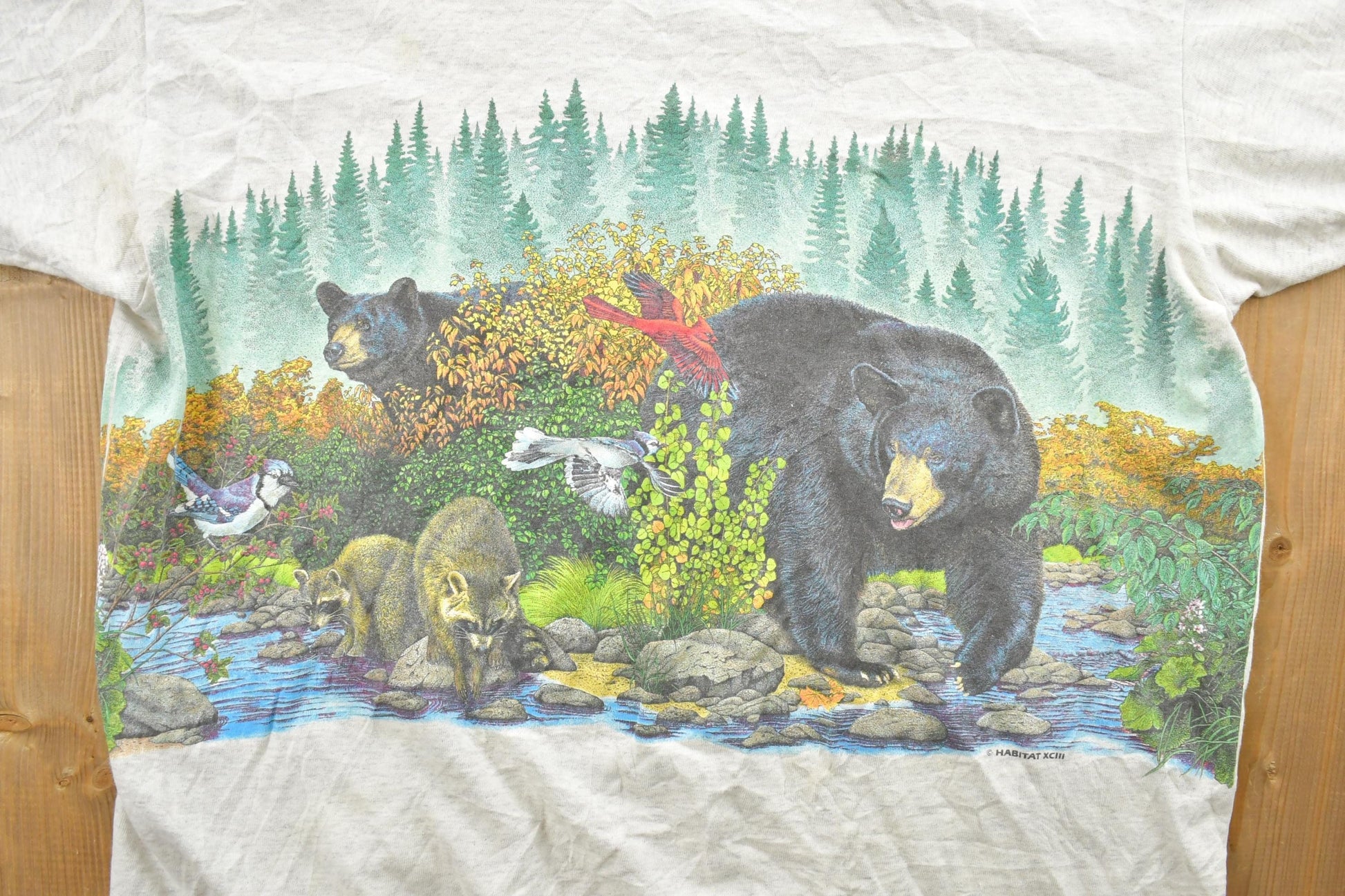 Vintage 1990s Bear And Bluejay Theme Habitat Graphic T-Shirt Men's L from propervintagecanada