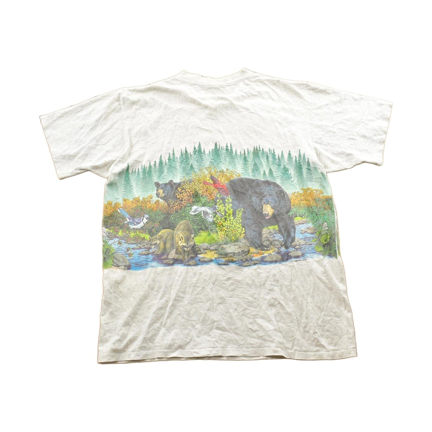 Vintage 1990s Bear And Bluejay Theme Habitat Graphic T-Shirt Men's L from propervintagecanada
