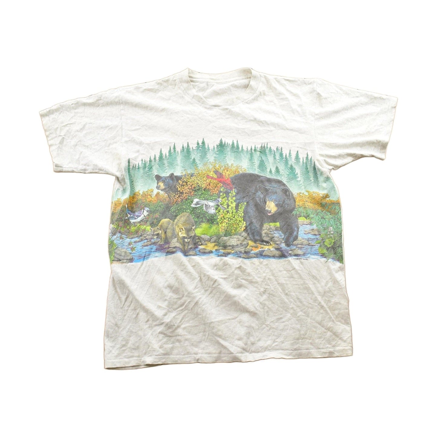 Vintage 1990s Bear And Bluejay Theme Habitat Graphic T-Shirt Men's L from propervintagecanada