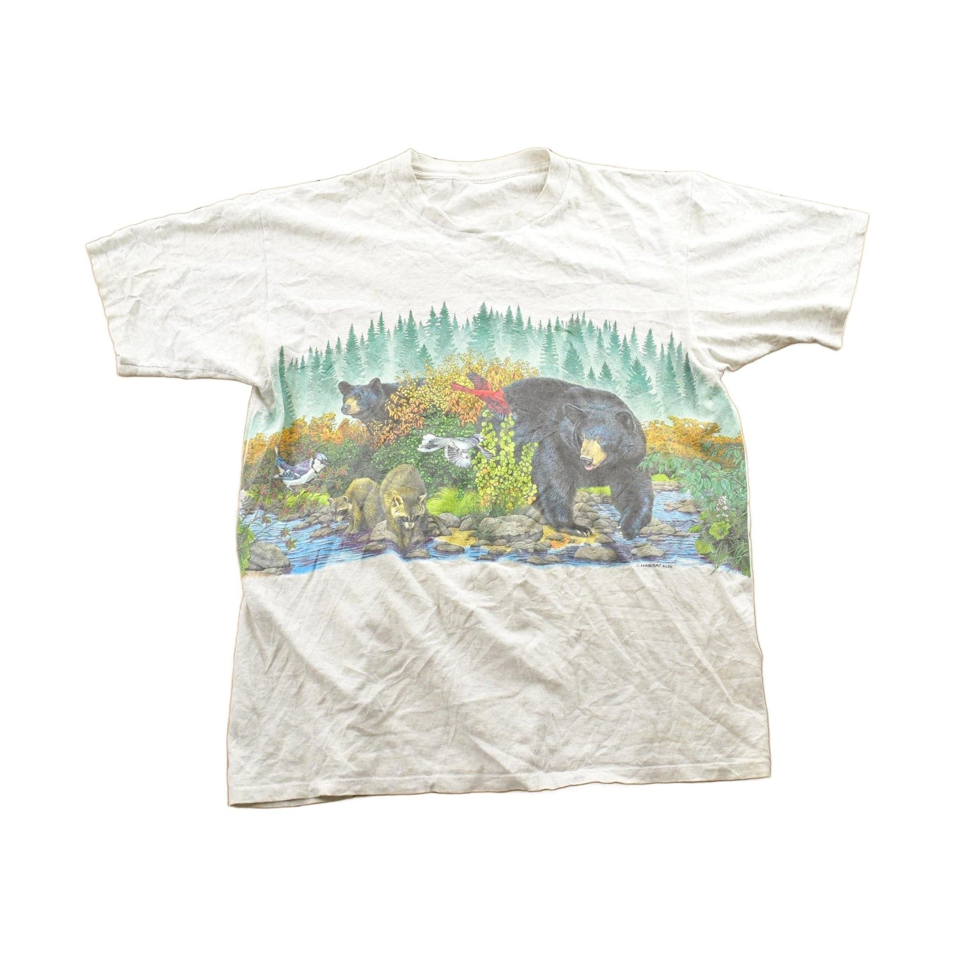Vintage 1990s Bear And Bluejay Theme Habitat Graphic T-Shirt Men's L from propervintagecanada