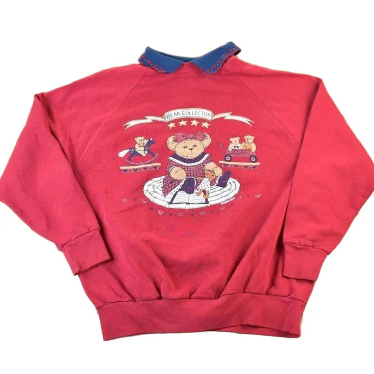 Vintage 1990s Bear Collector Collared Crewneck Sweater Women's Large from propervintagecanada